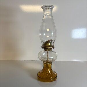 Glass Hurricane Oil Lamp Amber Base Clear Chimney Vintage